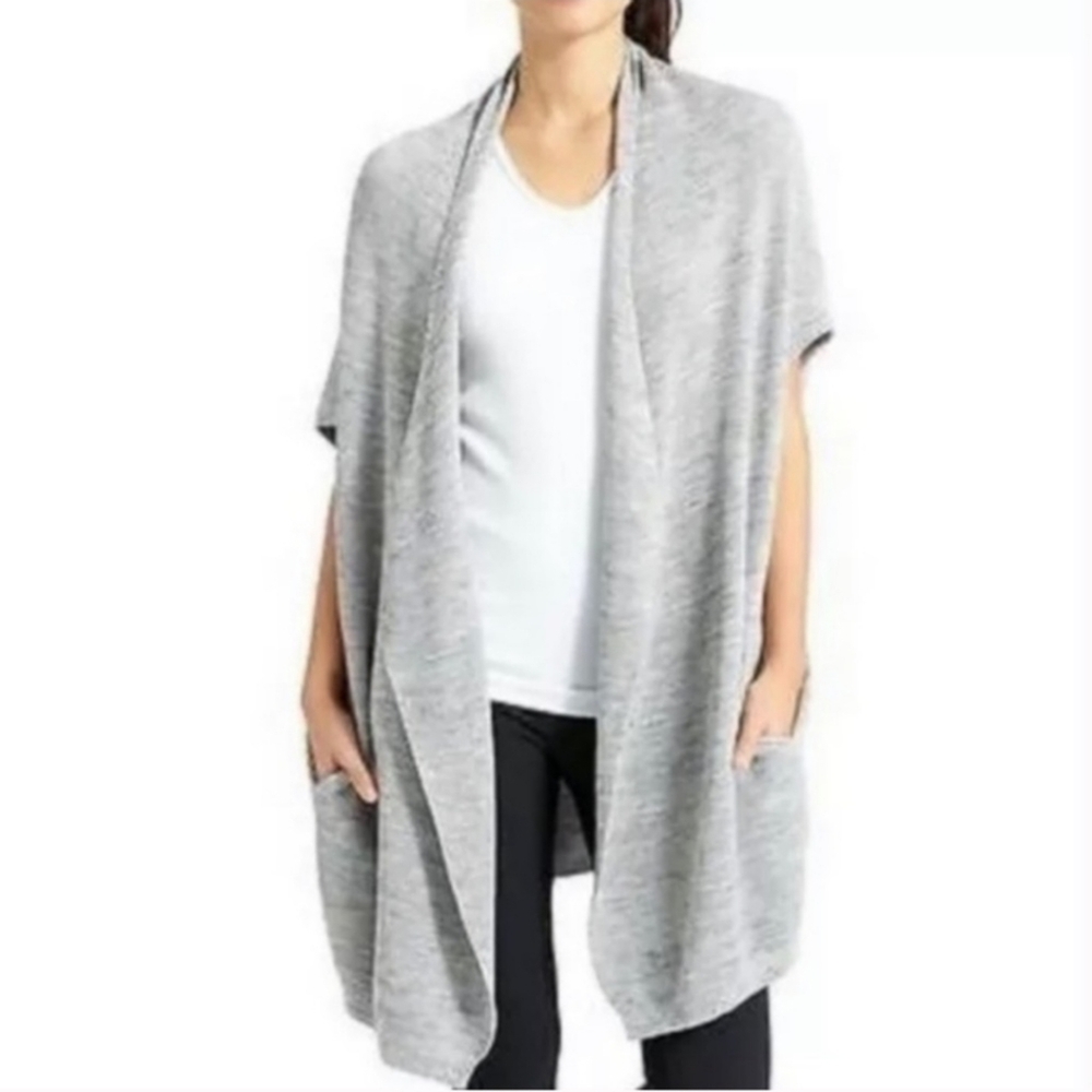 Athleta Heathered Grey Ribbed Knit Restful Cocoon Wrap Cardigan‎ Sweater Size XL